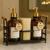 Amber Soap & Lotion Dispenser Set with Gold Caddy – Elegant Refillable Organizer - Clarify.pk