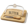 Elegant Glass Butter Dish with Bamboo Base & Knife MJ