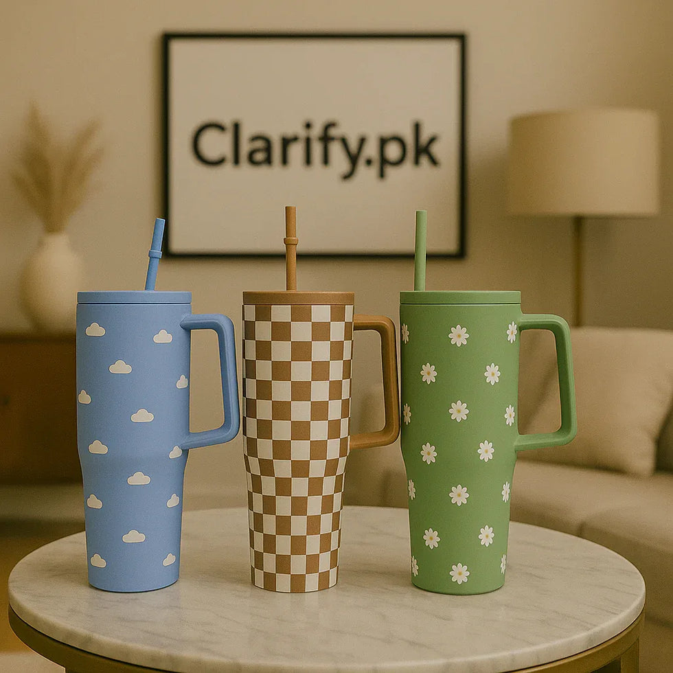 Premium 30oz Insulated Tumbler with Handle – 900ml (Random Color) - Clarify.pk