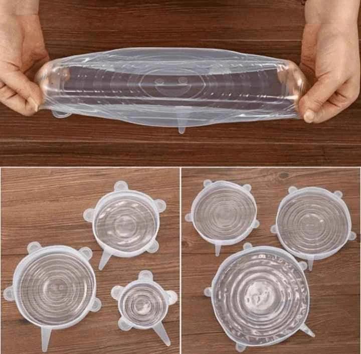 Pack of 6 Transparent Round Silicone Stretch Lids for Food Storage, Reusable and Durable Covers for Bowls, Cups, and Cans - Clarify.pk