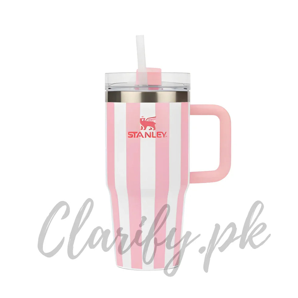 Stanley Style Pink Striped Tumbler – Premium Quality - Clarify.pk