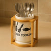 Ceramic Spoon & Fork Holder with Wooden Frame - Clarify.pk