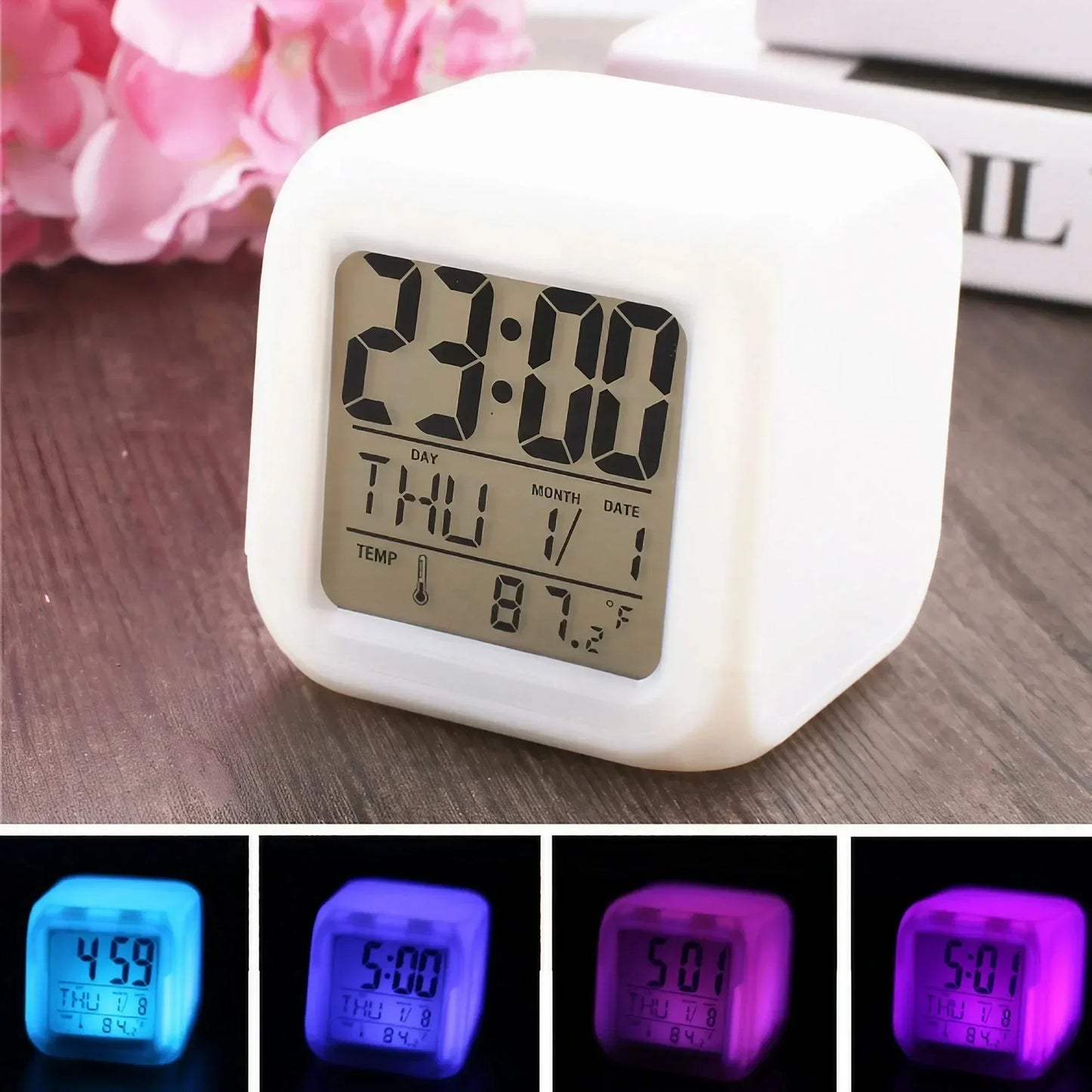 7 Color LED Alarm Clock with Snooze Feature - Clarify.pk