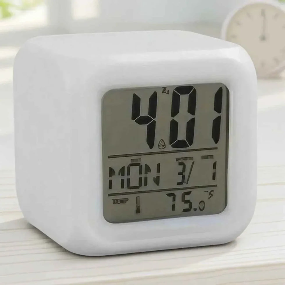 7 Color LED Alarm Clock with Snooze Feature - Clarify.pk