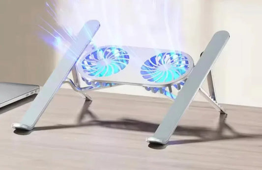 Portable Laptop Cooling Stand - Adjustable Height Aluminum Ergonomic Fan Stand - Clarify.pk