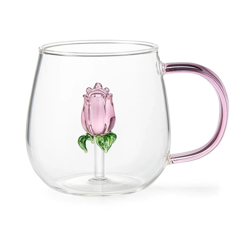 Elegant Rose Design Double-Walled Glass Mug - Clarify.pk