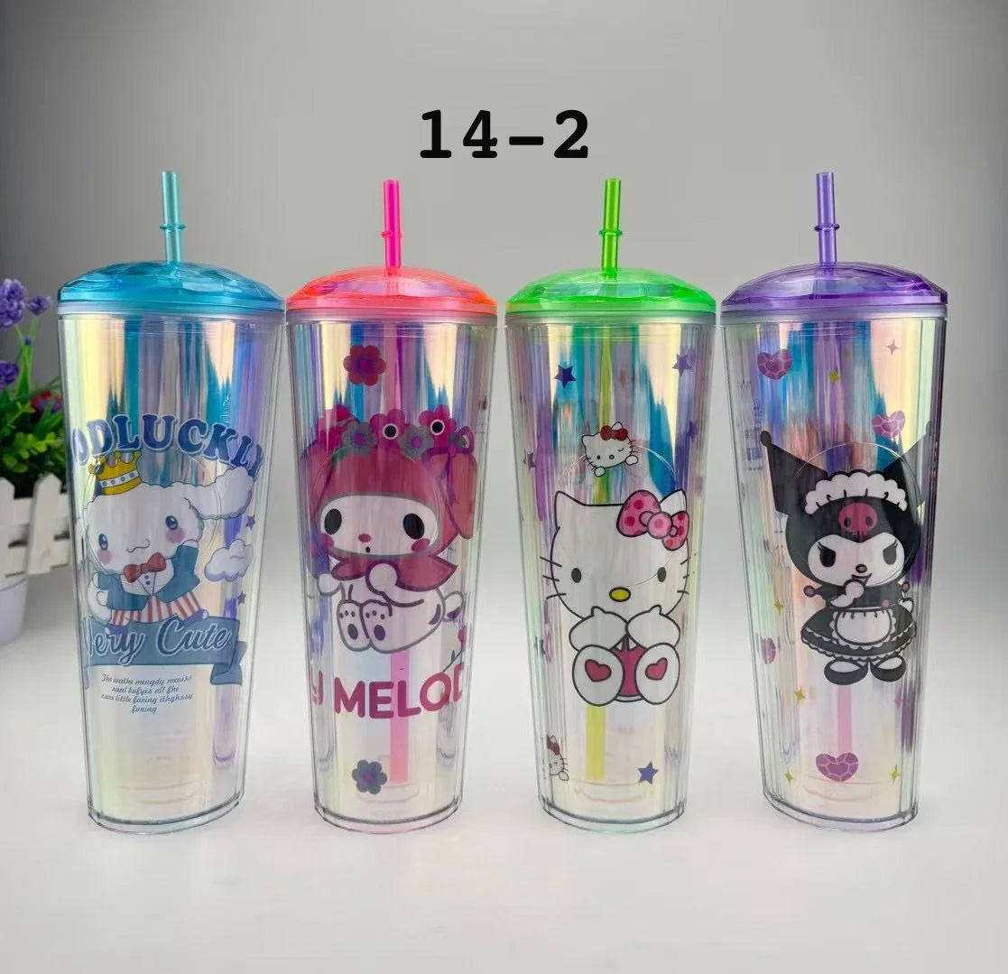 Cartoon Printed Straw Tumbler – 750ml (Random Color) - Clarify.pk