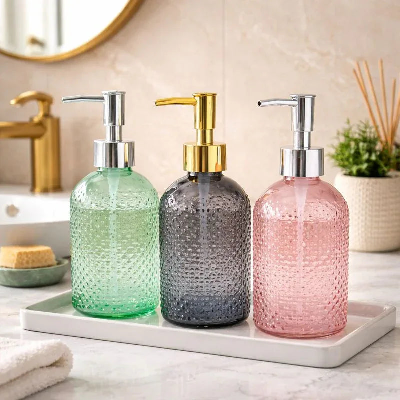 Luxury Textured Glass Soap Dispenser – Bathroom & Kitchen Counter Decor (each) - Clarify.pk