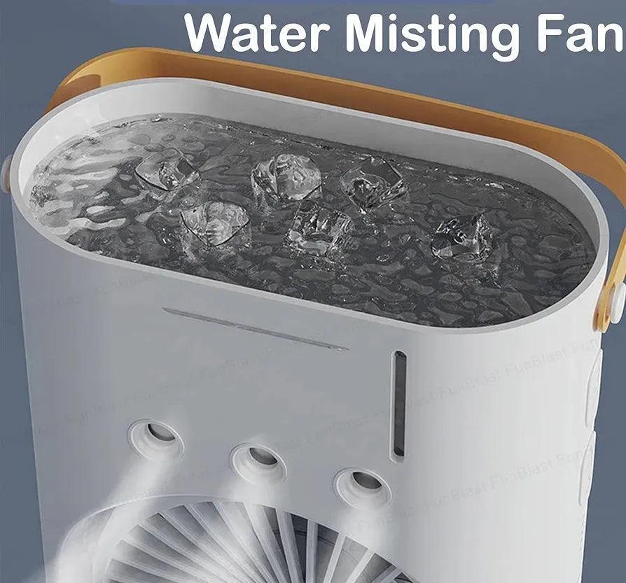 Rechargeable Mist Fan - Dual Spray with Automatic Rotation and Lighting Effects - Clarify.pk