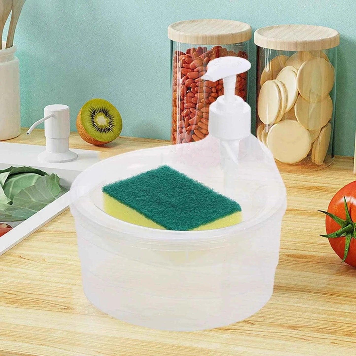 Round Transparent Kitchen Dispenser with Sponge for Easy Liquid Pouring - Clarify.pk