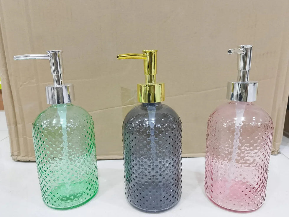 Luxury Textured Glass Soap Dispenser – Bathroom & Kitchen Counter Decor (each) - Clarify.pk