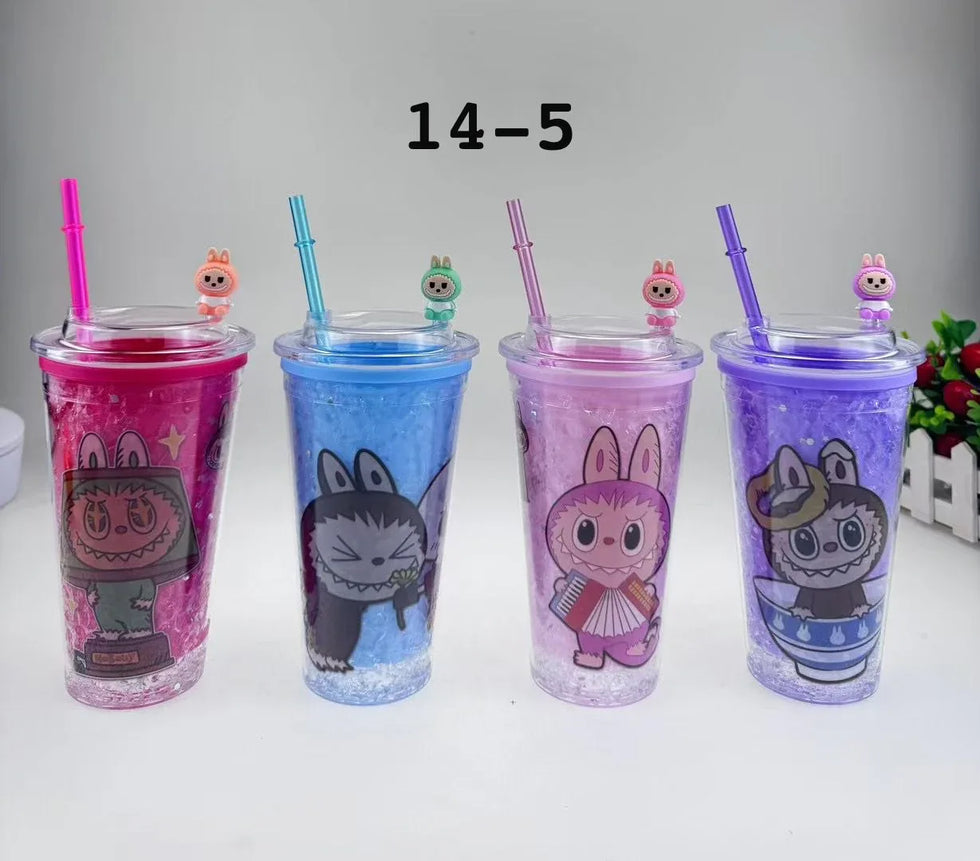 Labubu Printed Straw Tumbler – 750ml (Random Print) - Clarify.pk