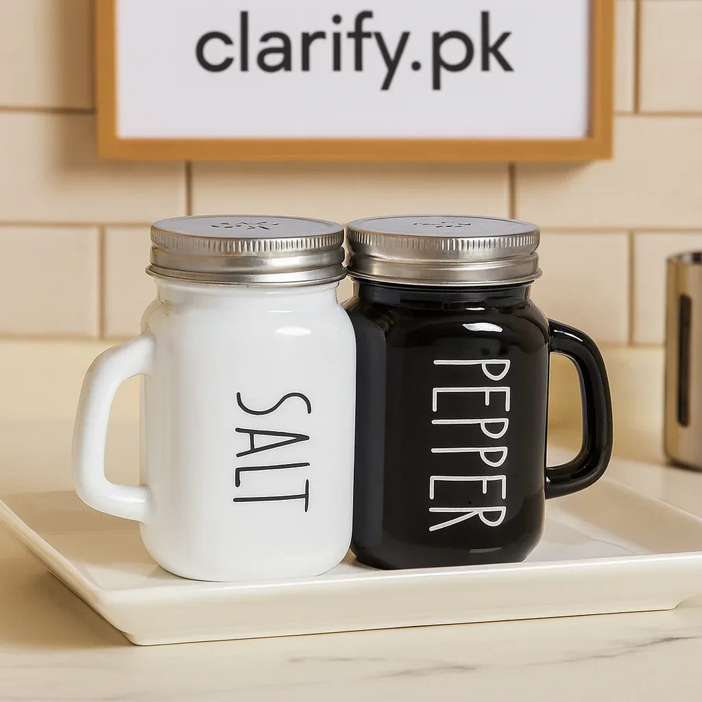 Black & White Salt & Pepper Shaker Set – 2pcs Glass - Clarify.pk