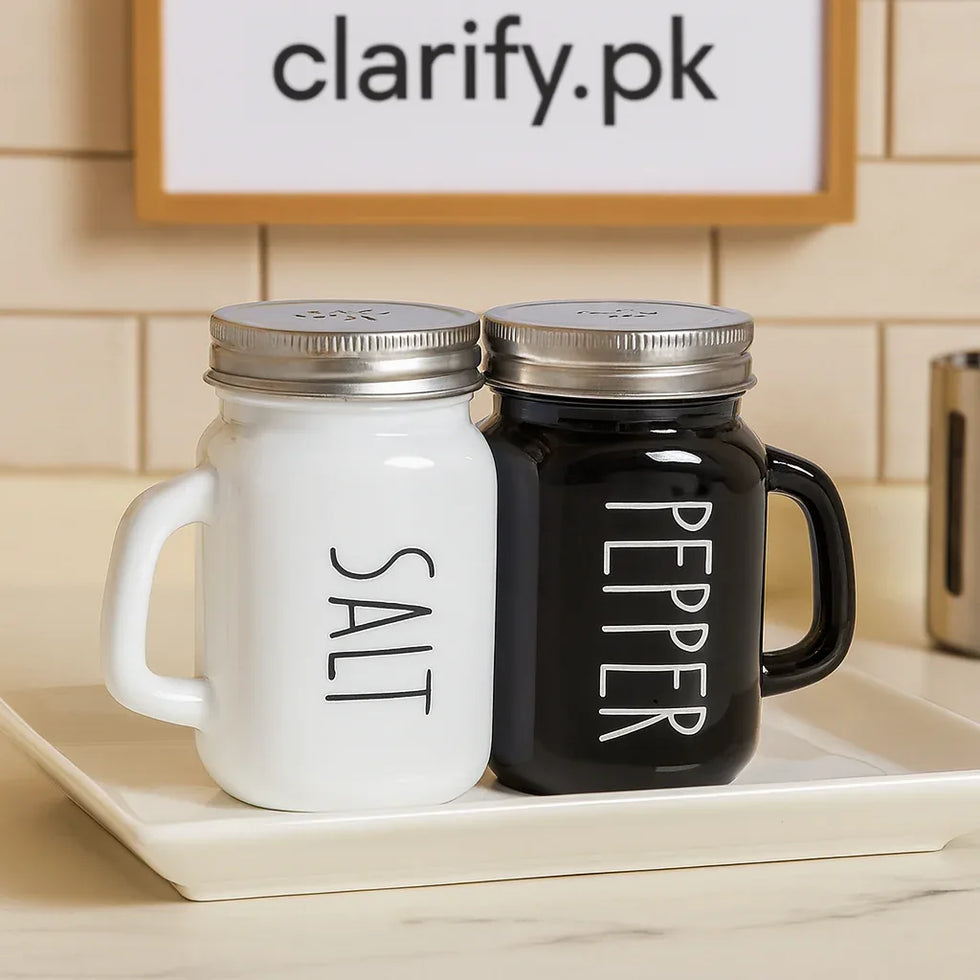 Black & White Salt & Pepper Shaker Set – 2pcs Glass - Clarify.pk