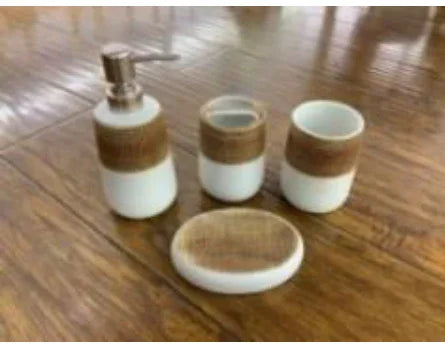 4Pcs Luxury Brown & White Bath Set – Elegant Bathroom Décor - Clarify.pk