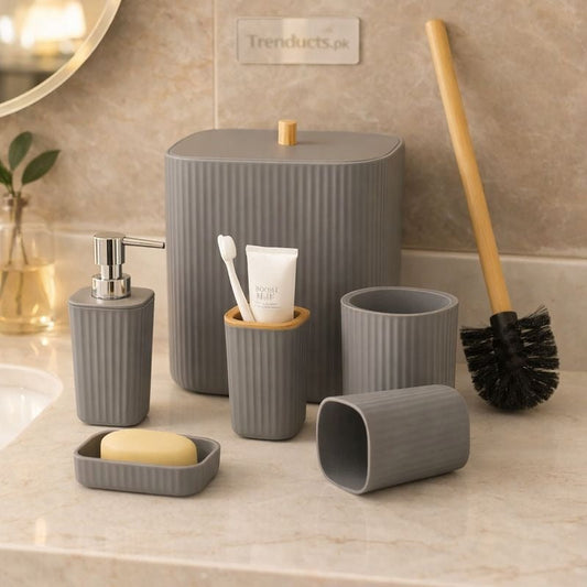 Premium 6-Piece Bathroom Accessory Set – Sophisticated Slate Grey MJ