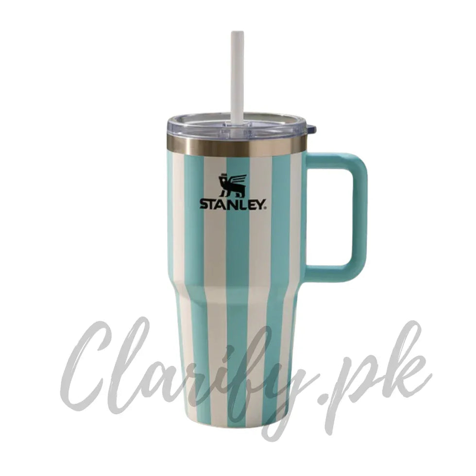 Stanley Style Sky Blue Striped Tumbler – Premium Quality - Clarify.pk