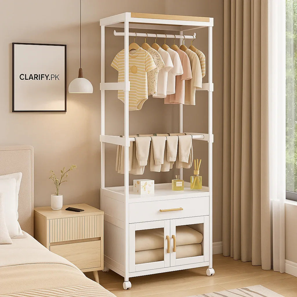 Portable Wardrobe with Cabinet & Hanger | Clarify.pk – Trenducts.pk