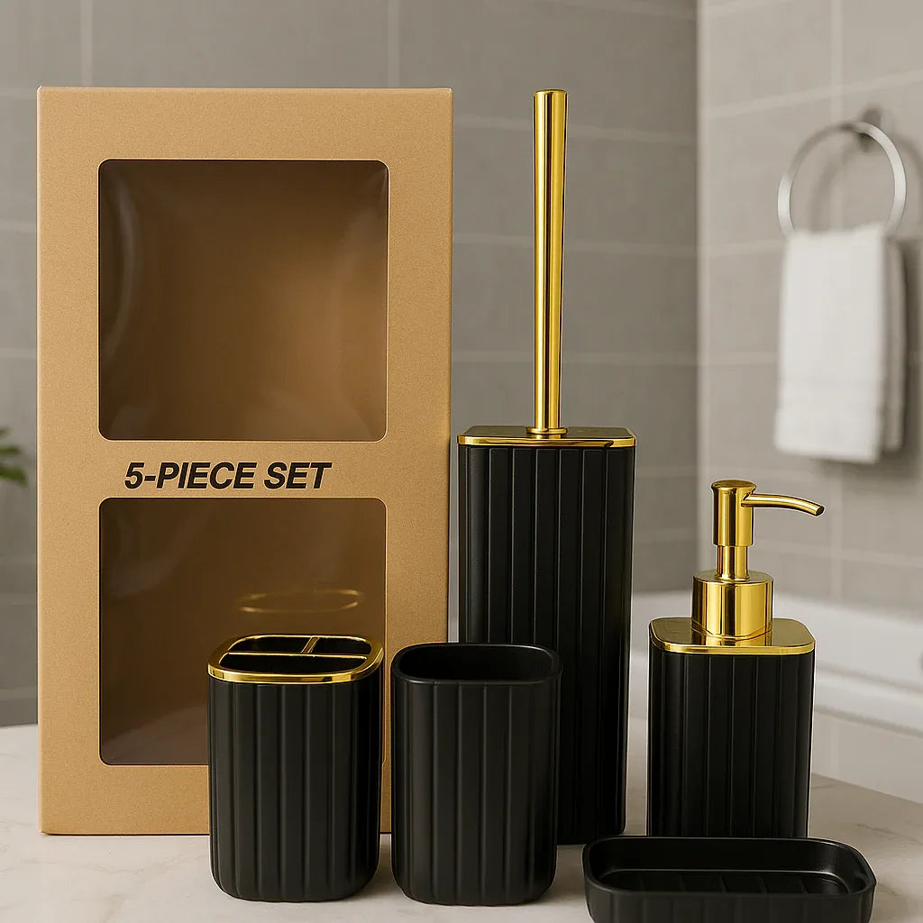 5-Piece Bathroom Accessory Set – Premium Plastic Bath Set for Modern Bathrooms - Clarify.pk