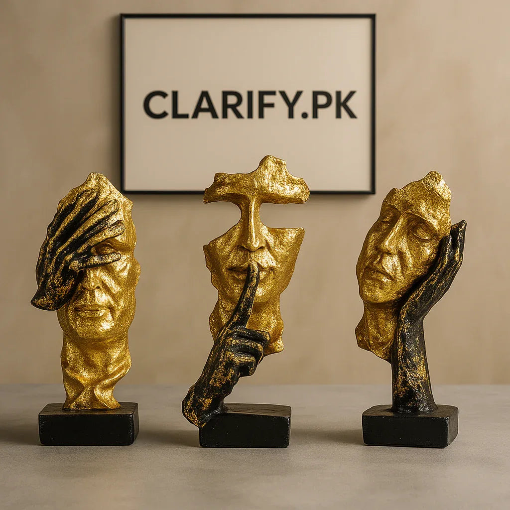 Premium Gold Abstract Face Statue Set – Modern Fiber Art Décor - Clarify.pk
