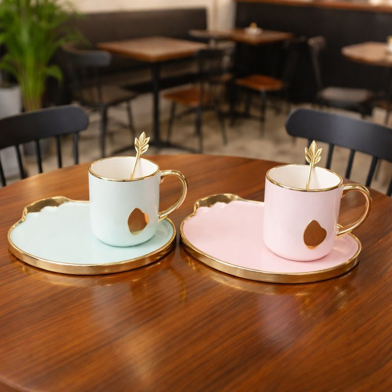 Luxury Ceramic Coffee Cup Set - Premium Gold Trim Design (EACH) - Trenducts.pk