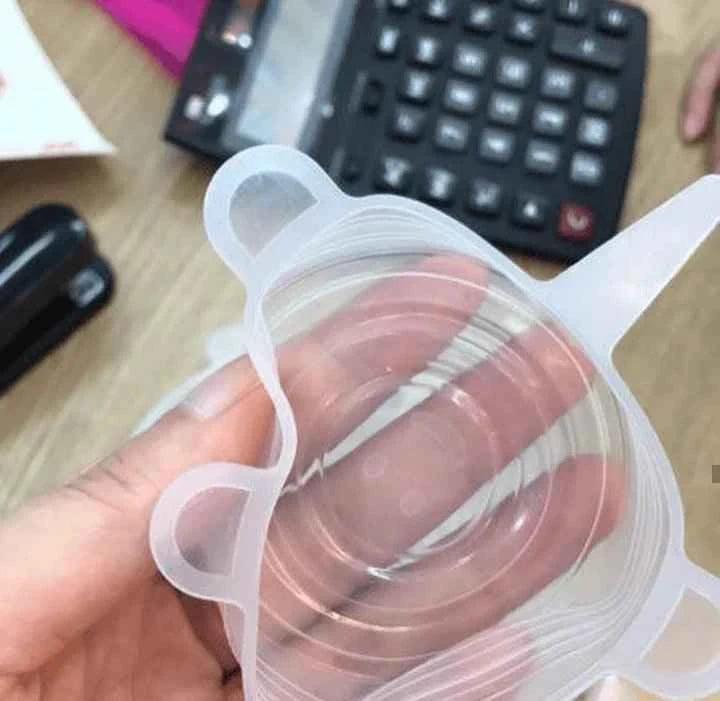 Pack of 6 Transparent Round Silicone Stretch Lids for Food Storage, Reusable and Durable Covers for Bowls, Cups, and Cans - Clarify.pk