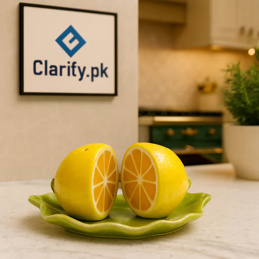Lemon Shape Ceramic Salt & Pepper Shakers with Green Tray – Cute Table Set - Clarify.pk