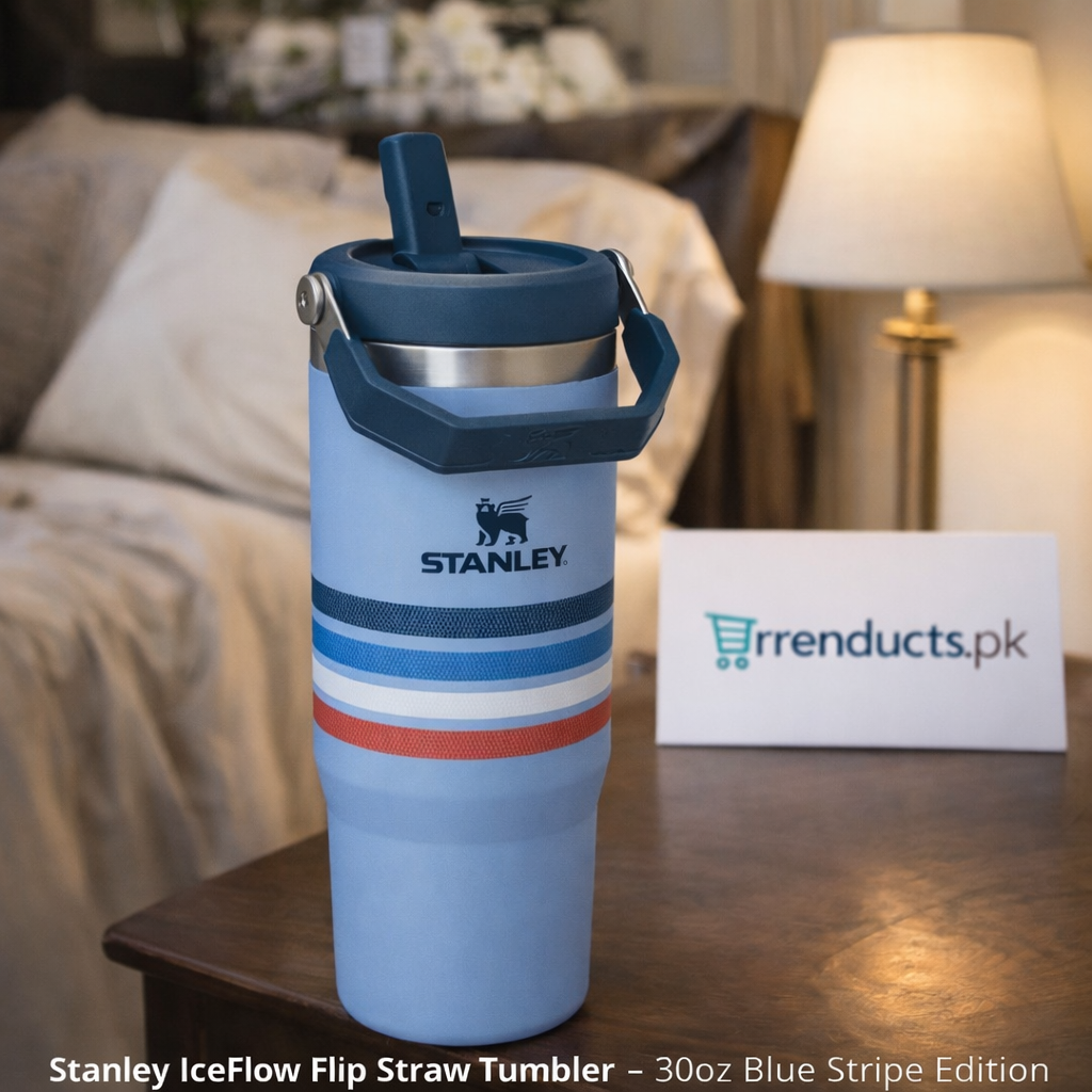 Stanley IceFlow 30oz Cornflower Stripe – Leak-Proof Tumbler MJ