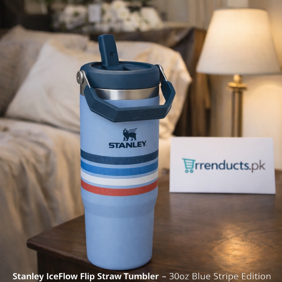 Stanley IceFlow 30oz Cornflower Stripe – Leak-Proof Tumbler MJ