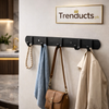 Trenducts matte black 5-hook hanging rod for wardrobe storage and bedroom organization on a white background.