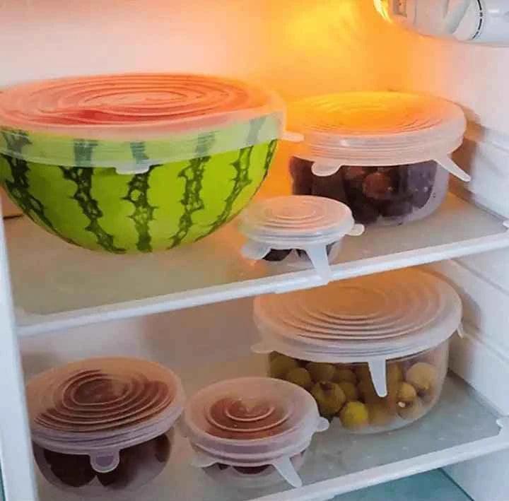 Pack of 6 Transparent Round Silicone Stretch Lids for Food Storage, Reusable and Durable Covers for Bowls, Cups, and Cans - Clarify.pk