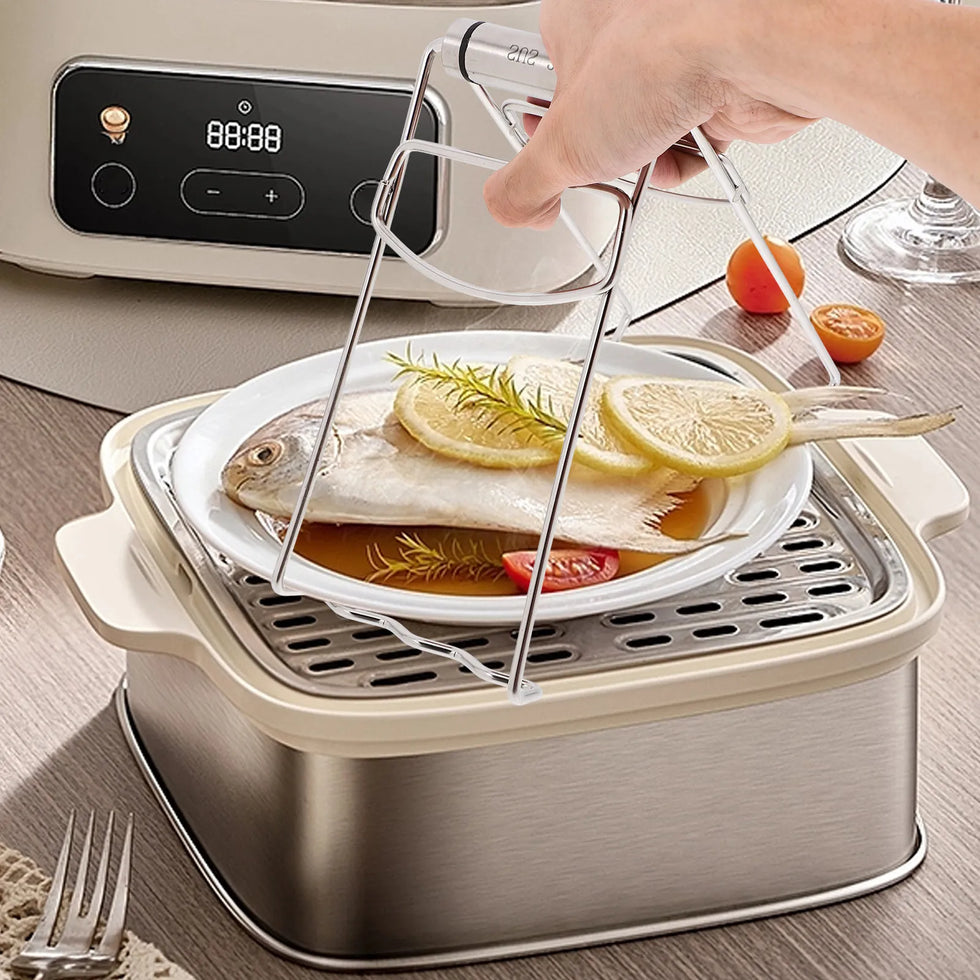 Stainless Steel Folding Hot Dish Plate Clip Multifunctional Retriever Tongs Heat Resistant Plate Gripper Kitchen Anti Scald