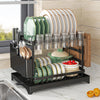 2tier Multipurpose Dish drying Rack for Kitchen countertop with Cups rack Utensil Holder Cutting Board Space-Saving Black White
