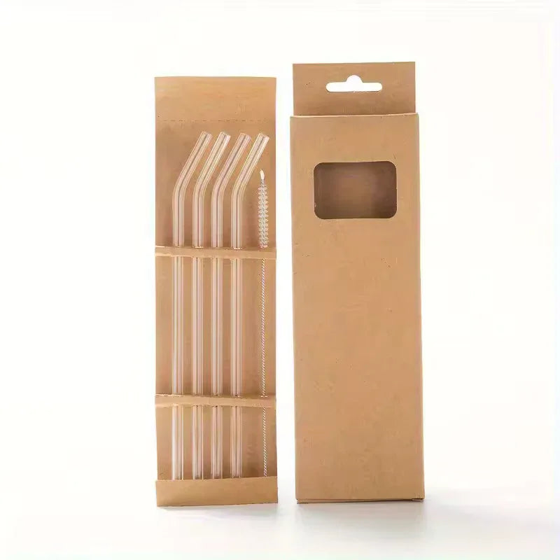 5pcs Reusable Glass Straw Set with Cleaning Brush - Clarify.pk