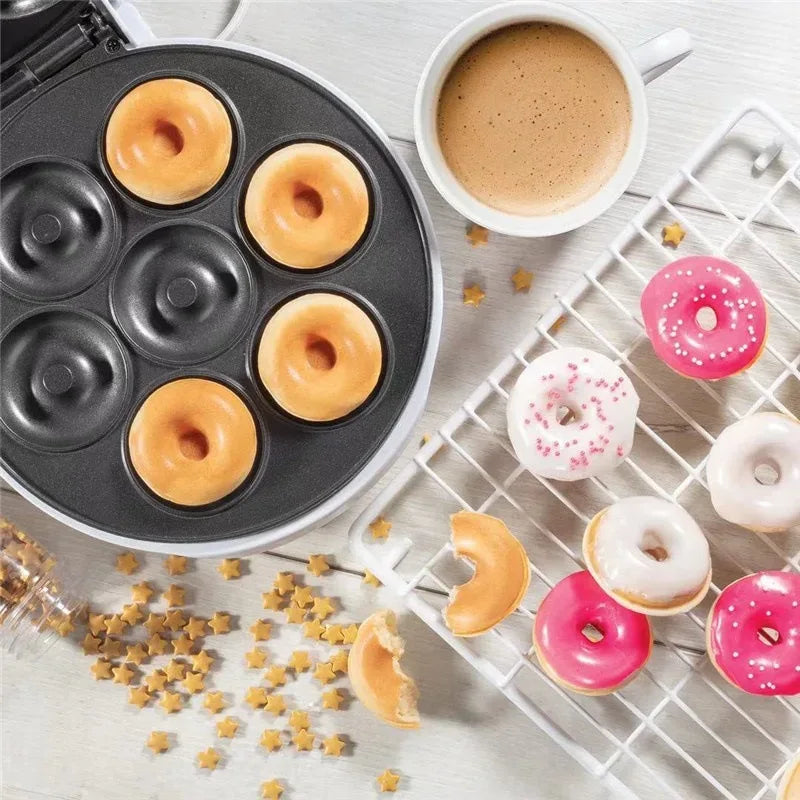 Mini Donuts Machine. Household Seven-Hole Donut Machine Double-Sided Heating Breakfast Machine Multifunctional Cake Machine. - Clarify.pk
