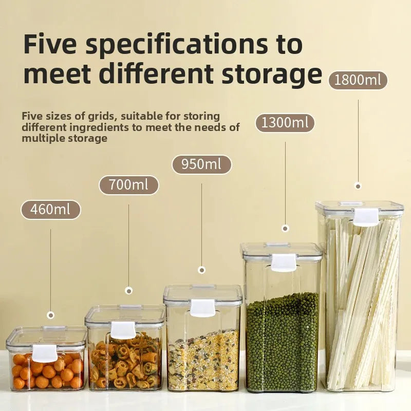 Food Grade Transparent Plastic Storage Container Kitchen Organizer Sealable Dry Goods Canister for Snacks Tea And Grains