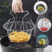 Stainless Steel Folding Oil Fry Basket – Kitchen Oil Drain & Filtration Tool - Clarify.pk