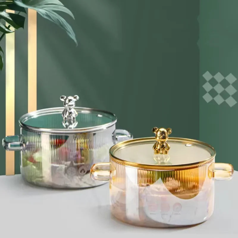 1500ML Clear Glass Saucepan with Dual Handles Soup Cooking Pot with Cover Heat Resistant Kitchen Cooking Tools