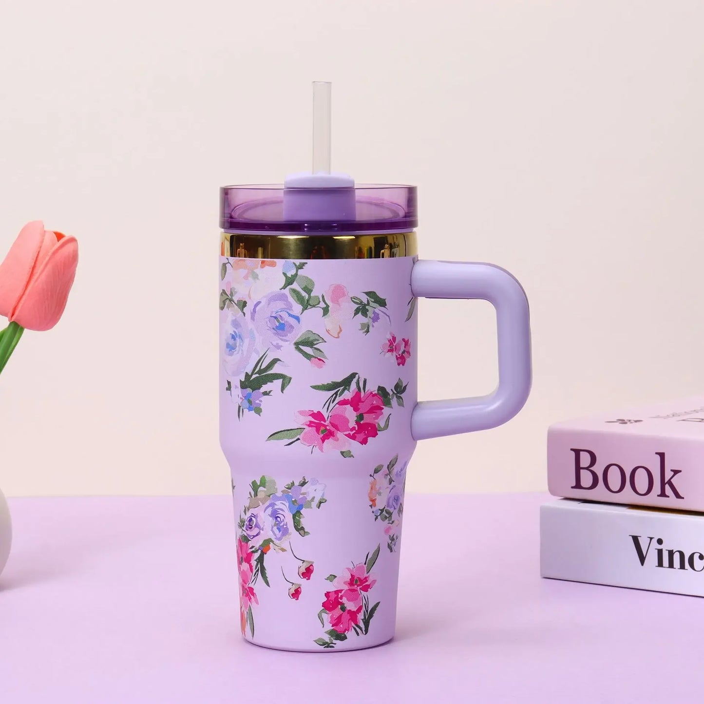 Stanley-Style Mini 40oz Floral Tumbler – Durable & Stylish - Clarify.pk