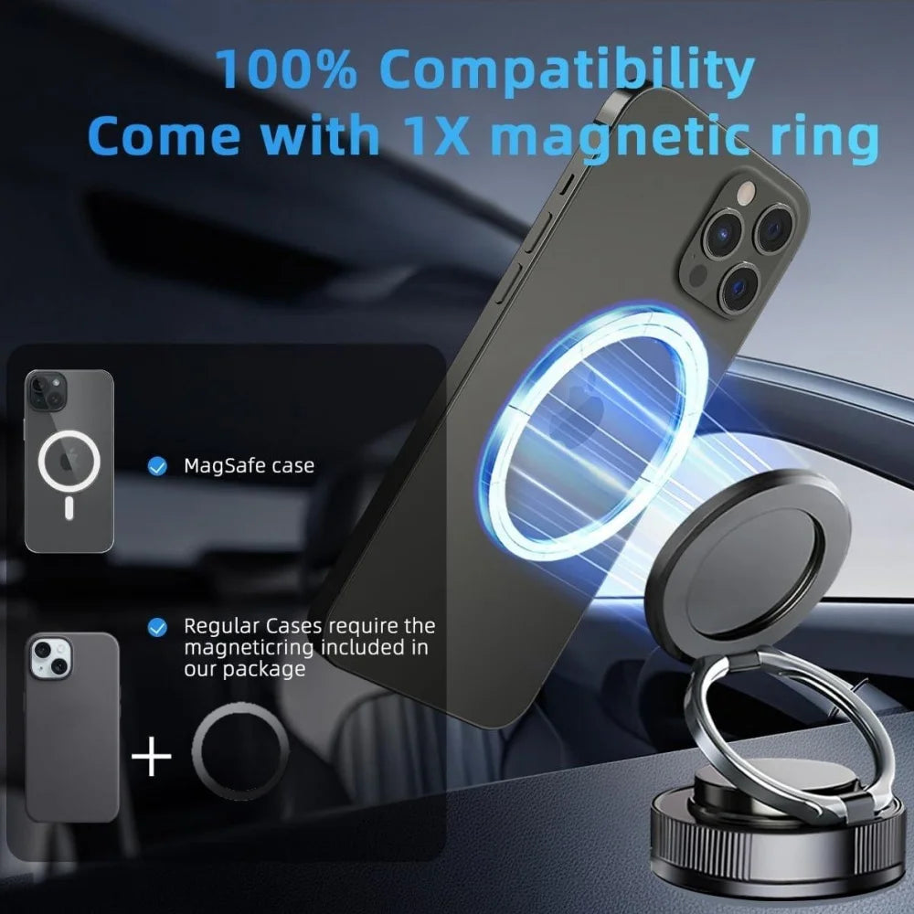 Upgraded 360°Vacuum Magnetic Phone Holder, Magnetic Car Phone Mount, Hands-Free Suction Cup Phone Holder for Car/Gym/Mirror