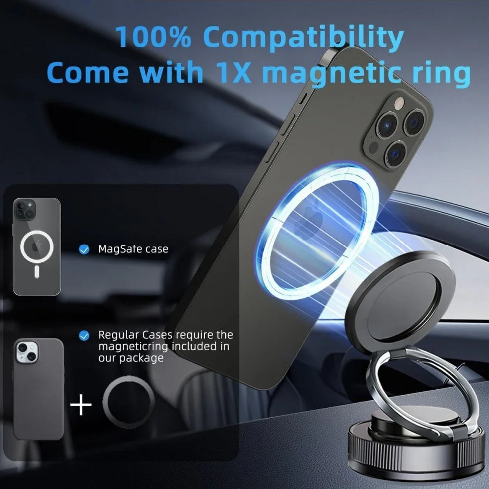 Upgraded 360°Vacuum Magnetic Phone Holder, Magnetic Car Phone Mount, Hands-Free Suction Cup Phone Holder for Car/Gym/Mirror