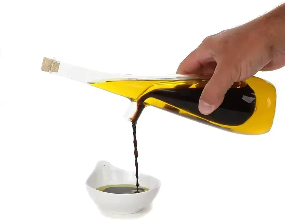 2-in-1 Double Layer Glass Olive Oil & Vinegar Dispenser with Stoppers - Clarify.pk