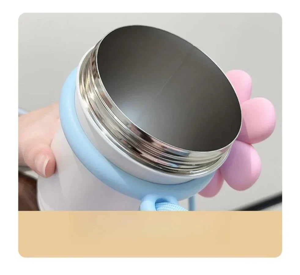 Cartoon Vacuum Straw Cup – Stainless Steel with Carry Rope - Clarify.pk