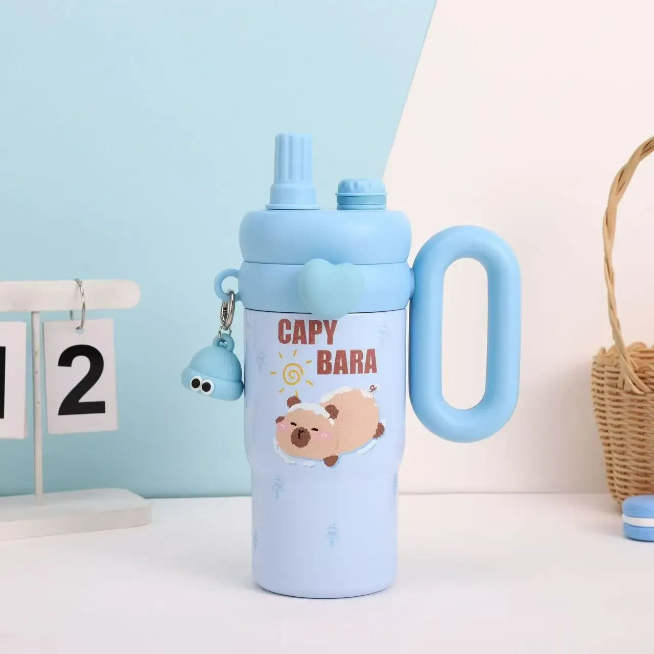 Large Cartoon Straw Cup – Insulated Water Bottle (Random Color) - Clarify.pk