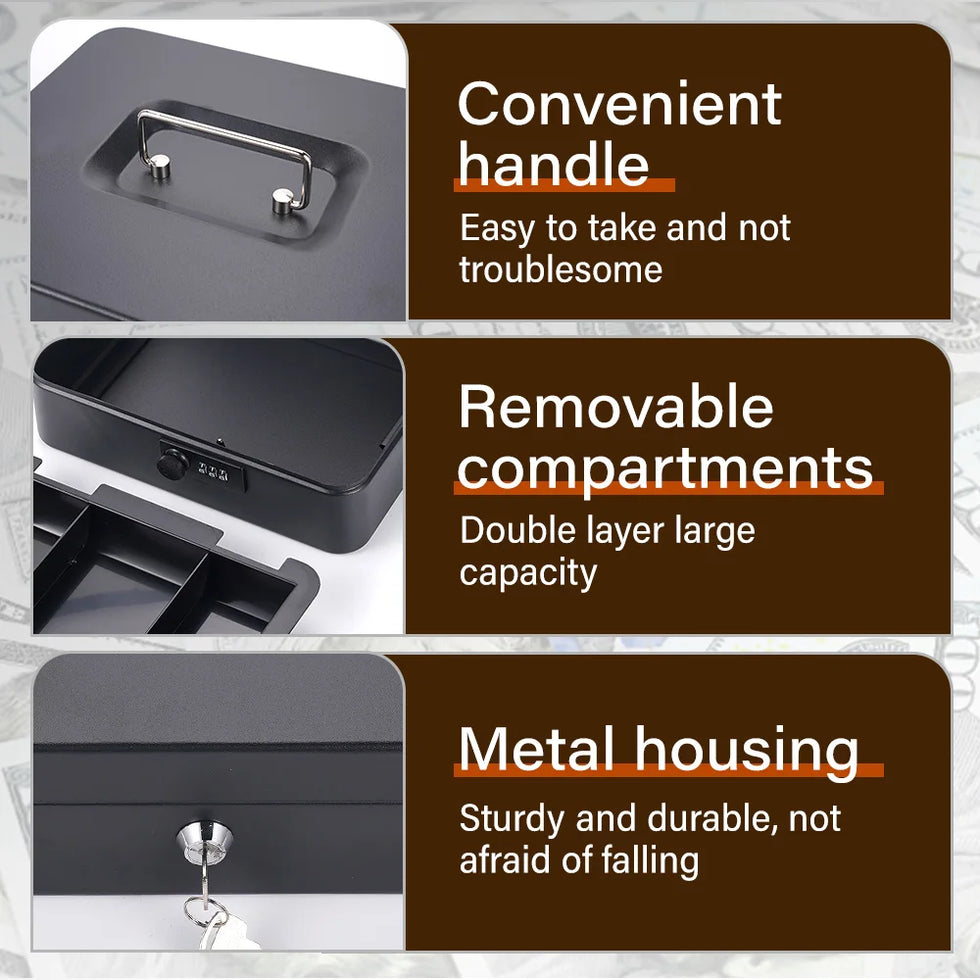 25CMx20CMx9CM Portable Money Box Password Style/Key Style Metal Cash Register Box Collection Box For Home Office Supermarket