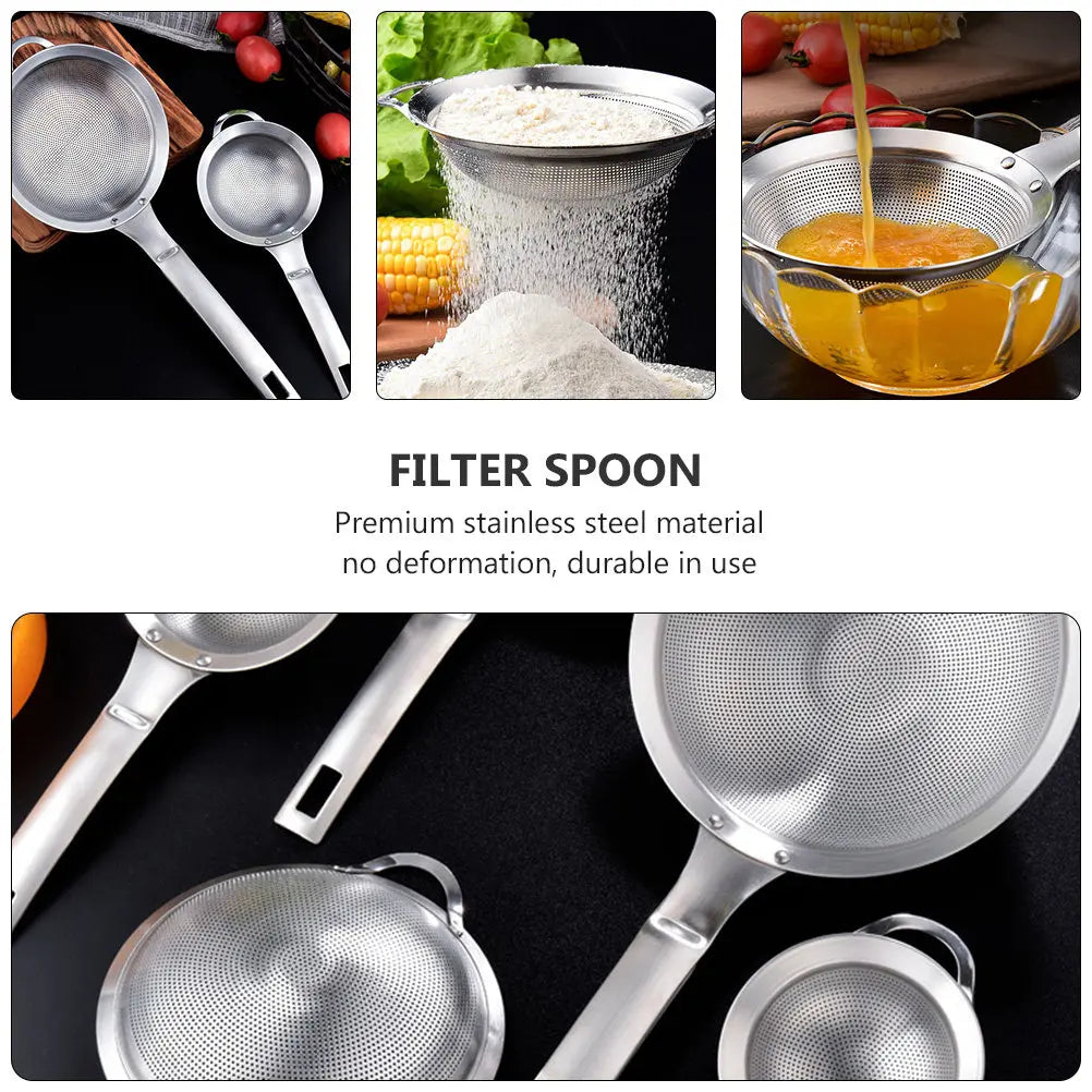 1Pcs Stainless Steel Strainer Oil Filter Strainer for Cooking Soy Milk Juice Frying Food with Long Handle Non-Deformation Mesh
