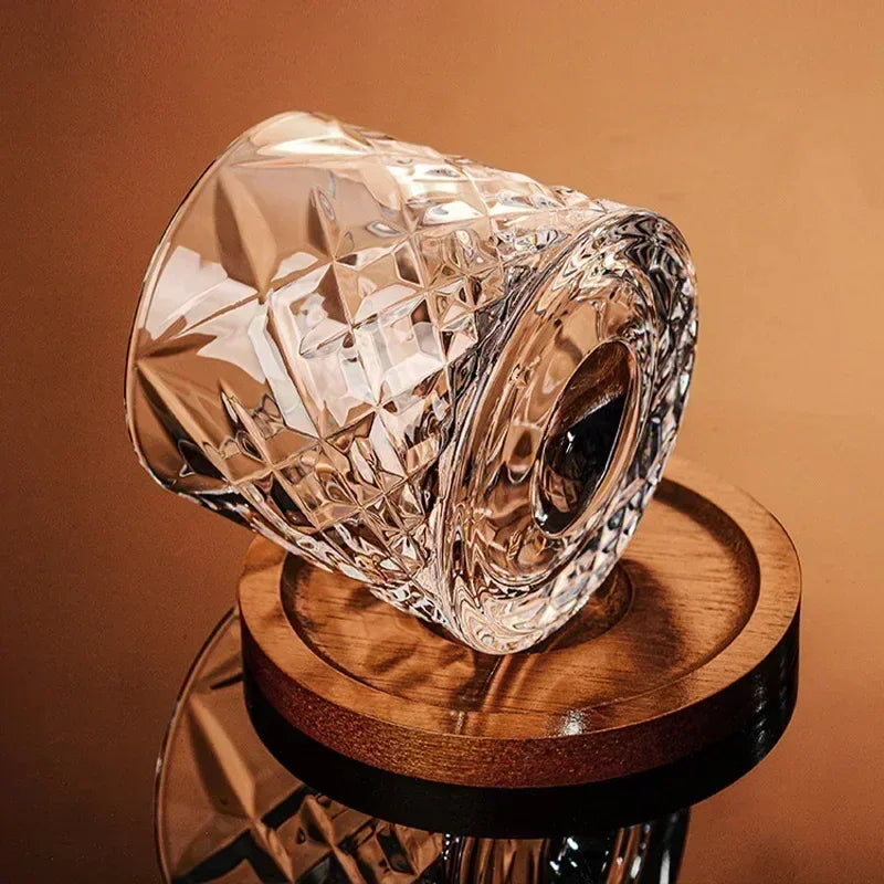 Rotating Whisky Glass Cup with Bamboo Coaster - Clarify.pk