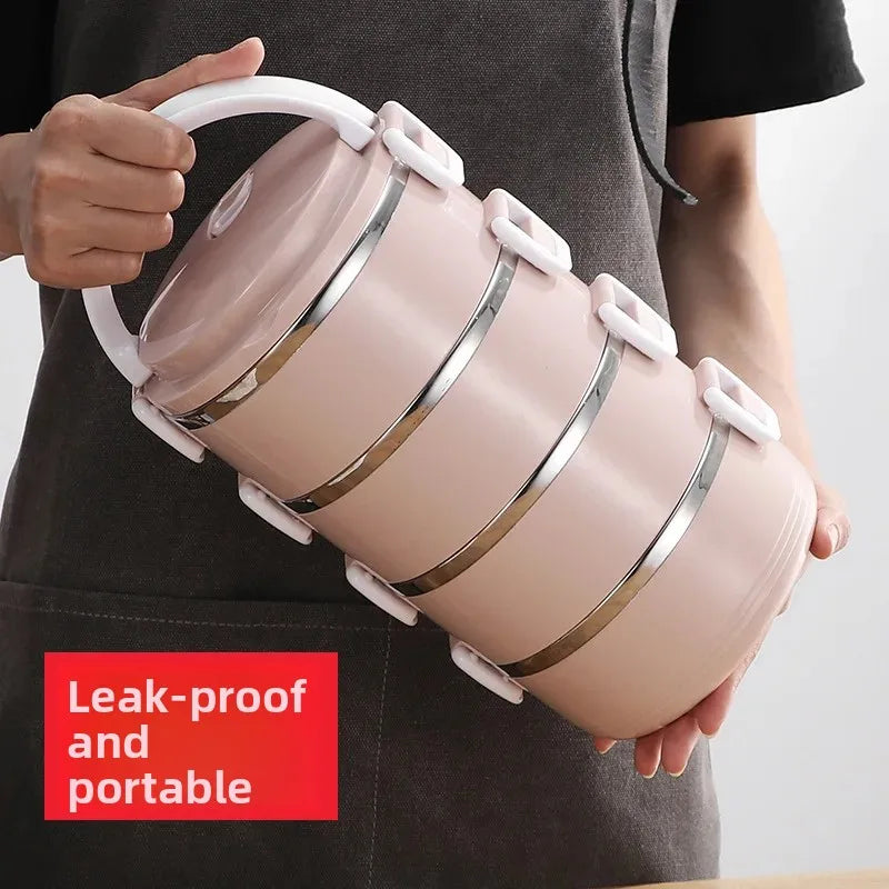 New 304 Stainless Steel Insulated Lunch Box Student Bento Box Office Workers round Dormitory Meal Plate Home Delivery Food Conta