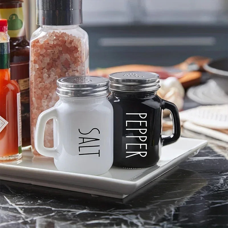 Black & White Salt & Pepper Shaker Set – 2pcs Glass - Clarify.pk