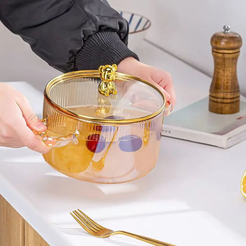 1500ML Clear Glass Saucepan with Dual Handles Soup Cooking Pot with Cover Heat Resistant Kitchen Cooking Tools